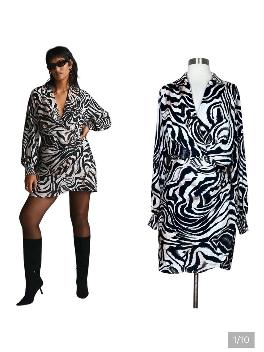by Anthropologie | Abstract Graphic Zebra Print Black White Draped Mini Dress 14